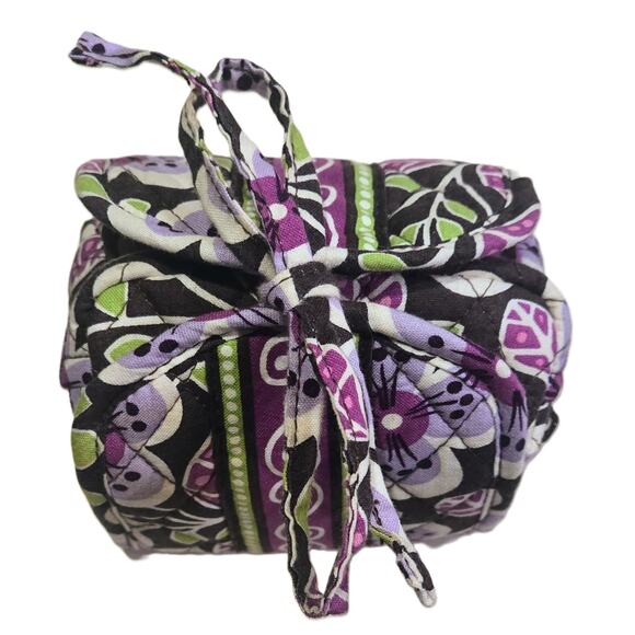 Vera Bradley Plum Petals All-Wrapped-Up Cosmetic Bag 4-Zipper Pockets Tie Wrap - Picture 1 of 9